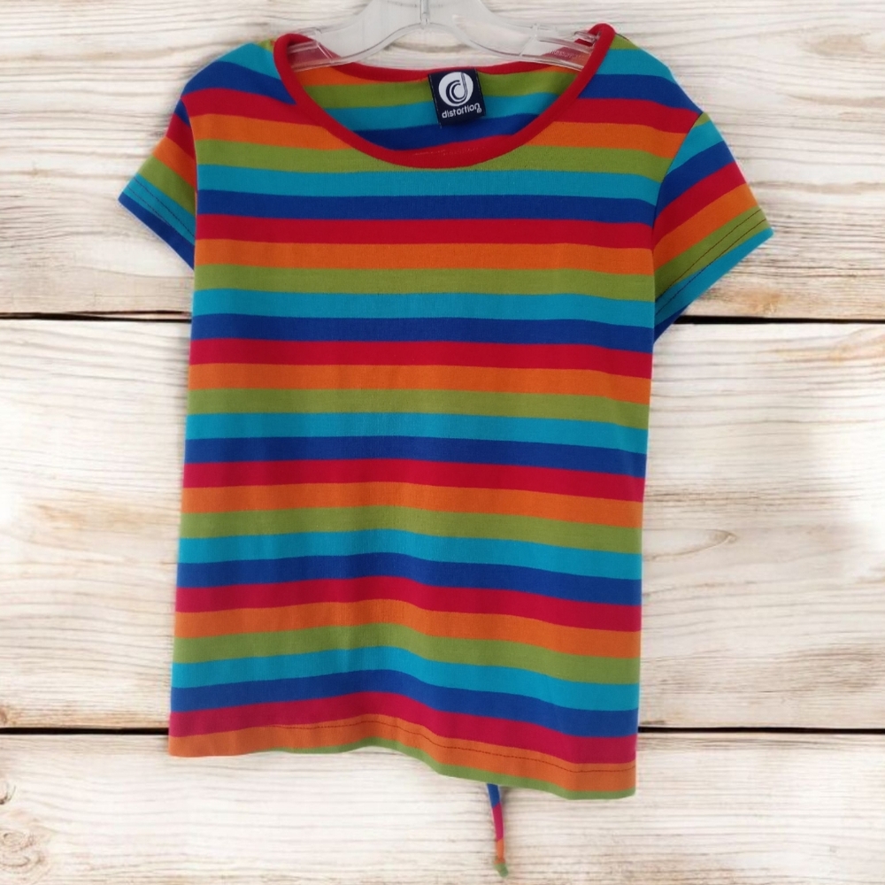 M8) Distortion Rainbow Stripe Lace-Up Back Crop Top Size Small